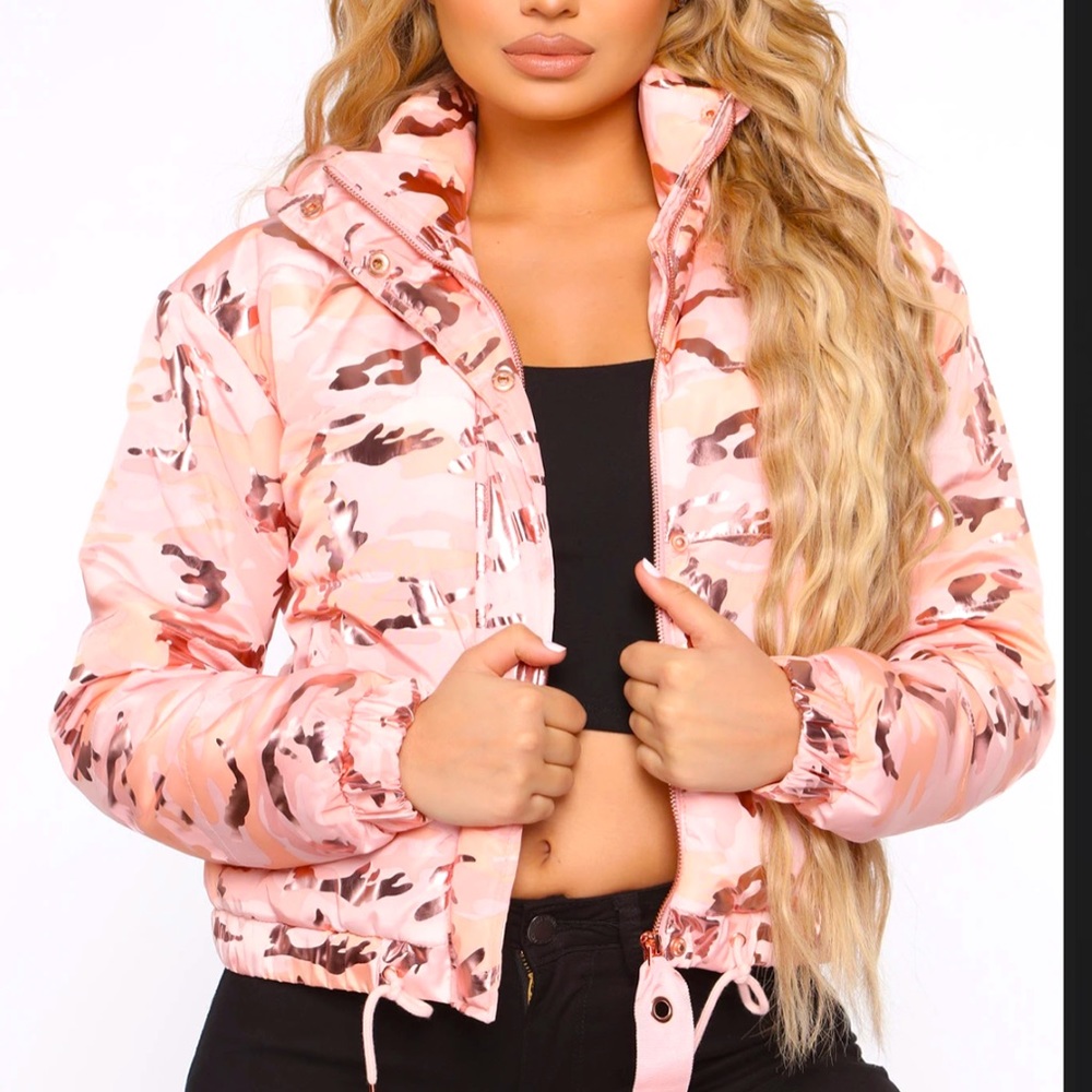 FN Just A Lil Flashy Puffer Jacket - Rose Gold